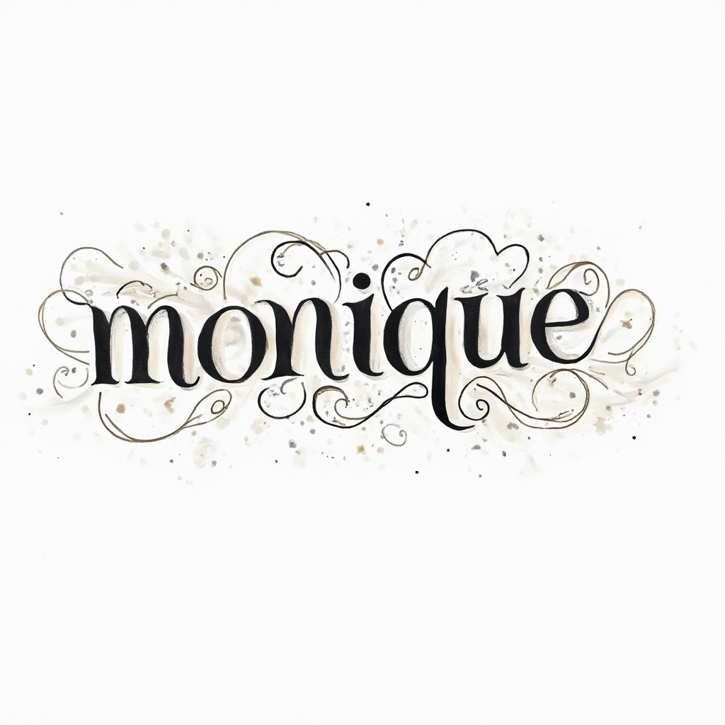 Ornamental linework tattoo concept where the name monique is formed by flowing interlaced curves on a white background.