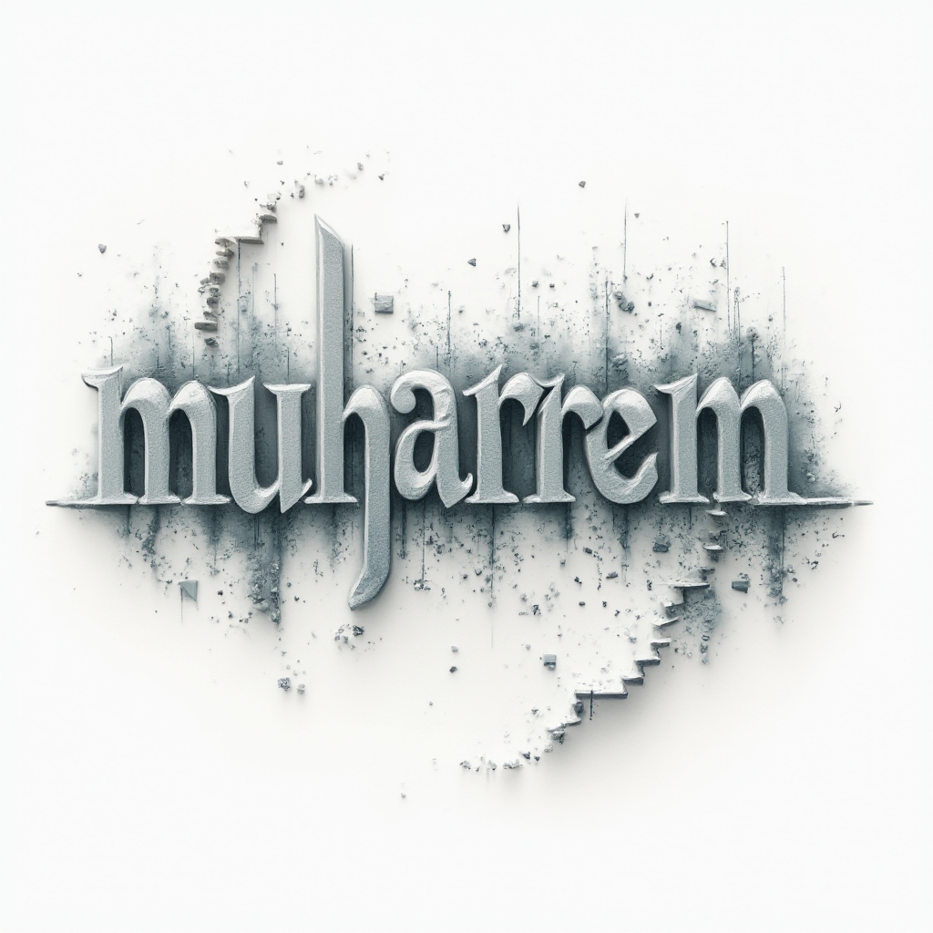 Surreal tattoo concept of the name muharrem as an impossible architectural word-form on a white background