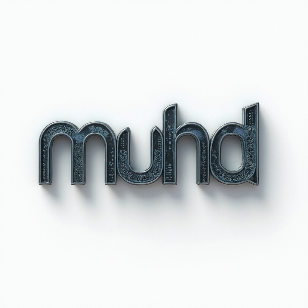 Dimensional sculpted glyph letters forming the name muhd on a white background