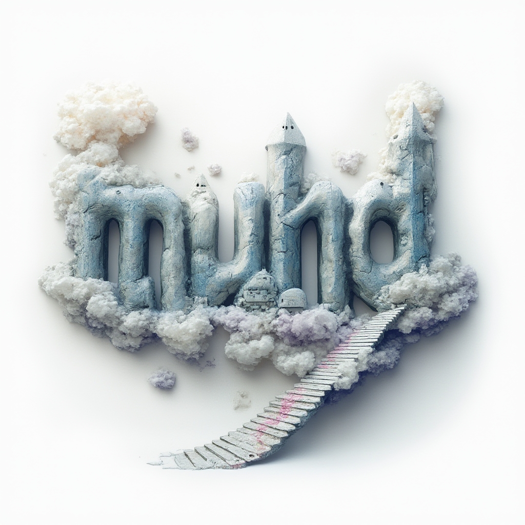 Surreal dreamlike structures forming the name muhd on a white background