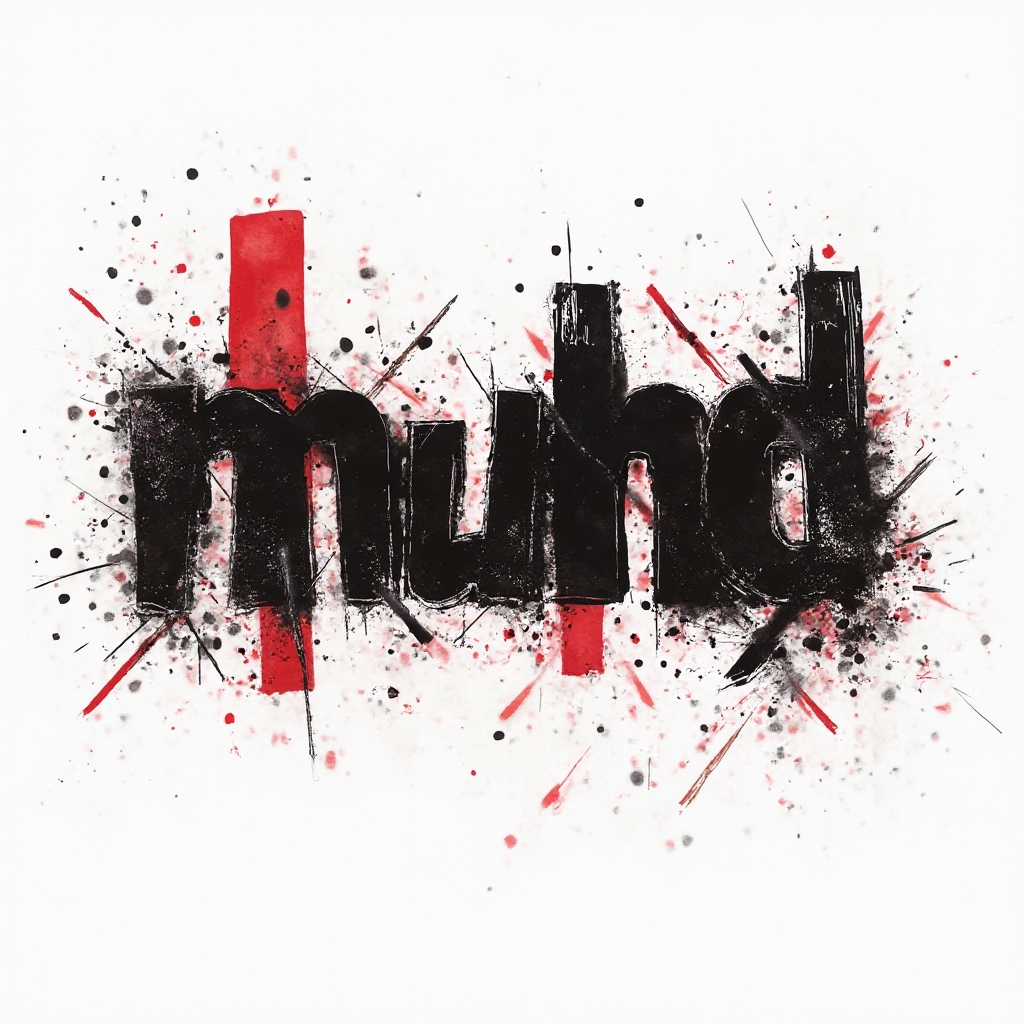 Bold black and red Trash Polka composition forming the name muhd on a white background