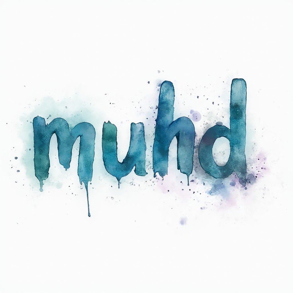 Name muhd shaped in colorful watercolor brushstroke letters on a white background