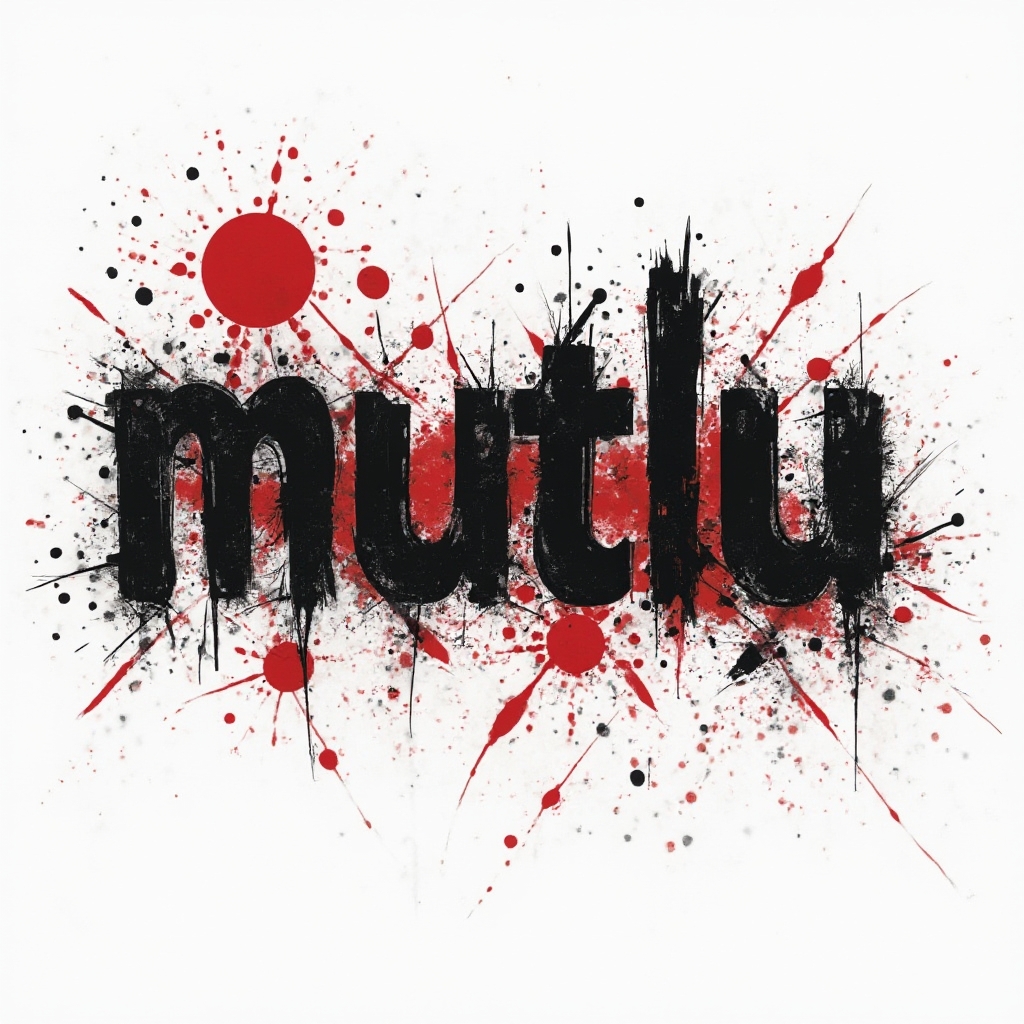 Trash Polka graphic tattoo concept where distressed black and red elements form the name mutlu on white background