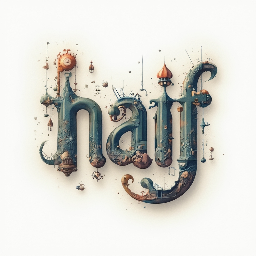 Surrealism-inspired tattoo concept of the name naif as abstract dreamlike letters on white