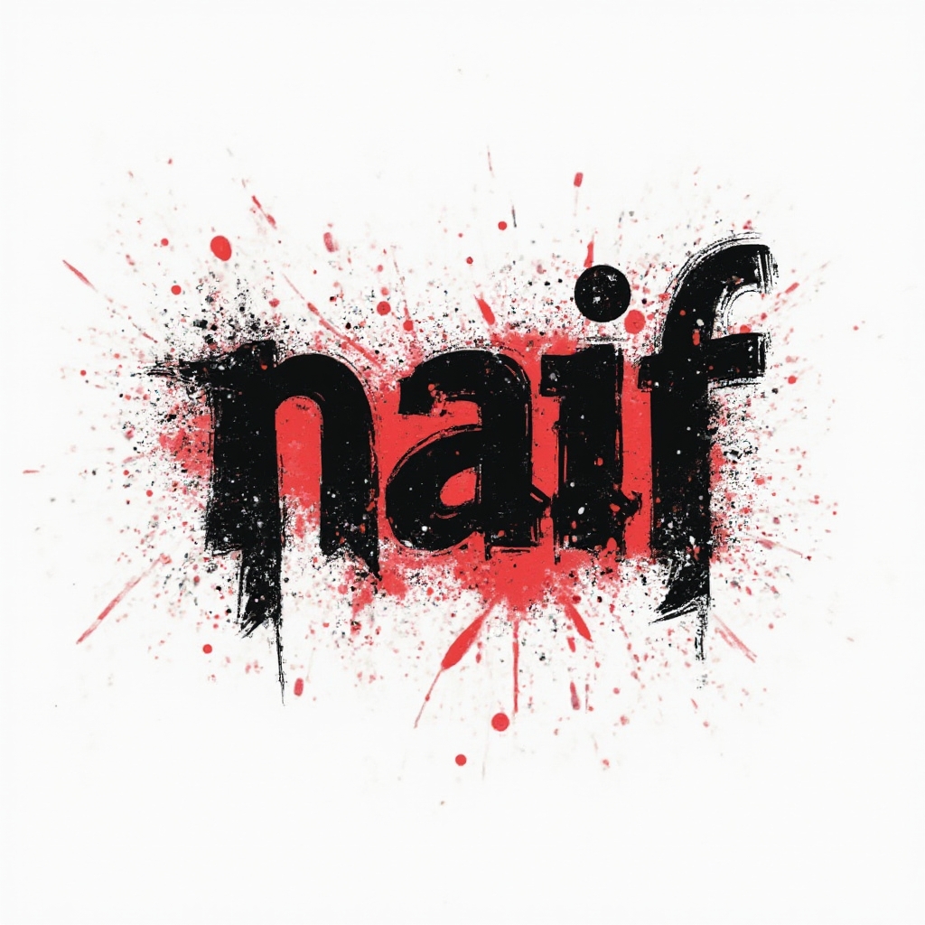 Trash Polka-style tattoo concept of the name naif in red and black grunge lettering on white