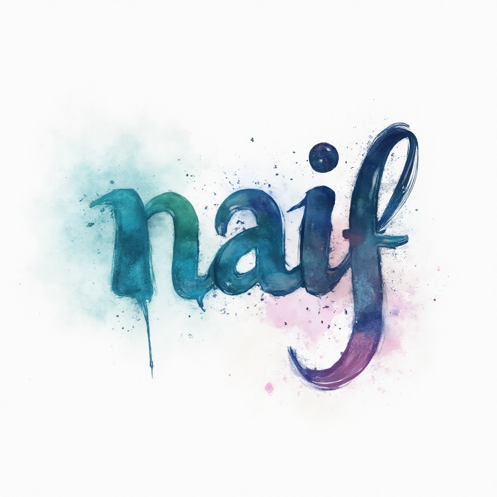 Watercolor-style tattoo concept of the name naif in flowing ink on a white background