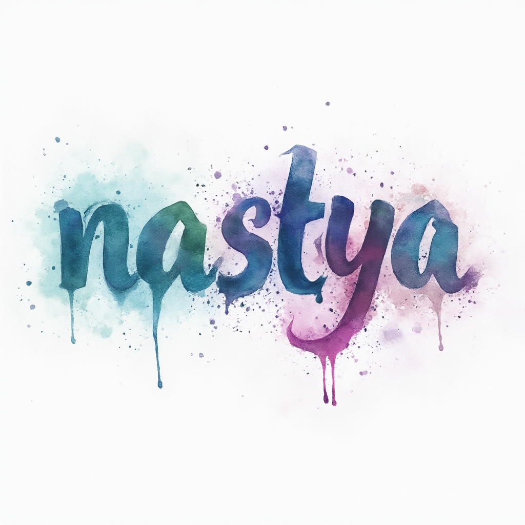 Watercolor tattoo concept where the name nastya is formed by colorful flowing paint strokes on a white background.