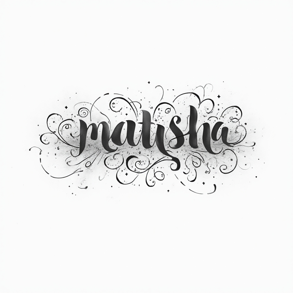 ornamental black-ink tattoo design of the name natasha with flowing script and filigree on white background