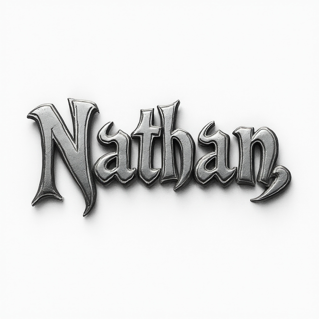 The name nathan drawn as dimensional interlocking glyph-like letters on a white background.