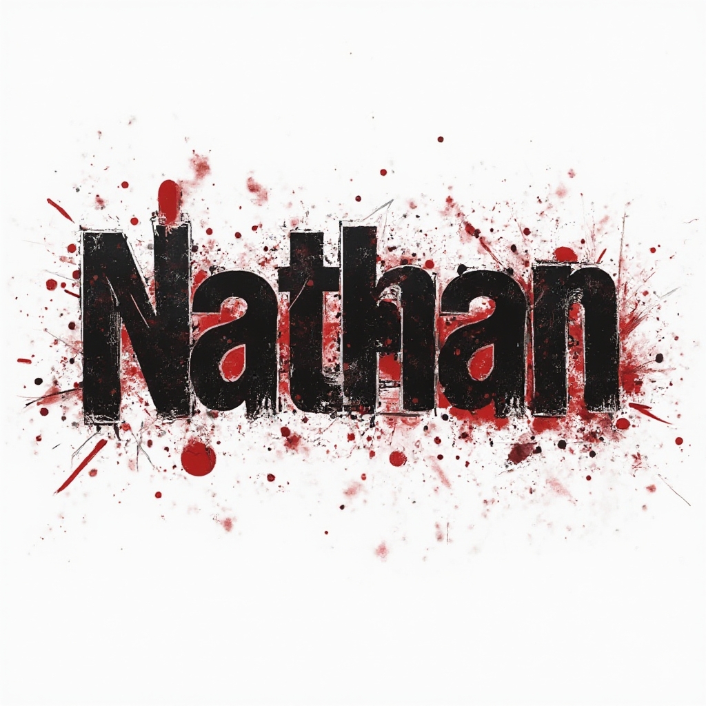 The name nathan in bold black and red Trash Polka-style lettering on a white background.