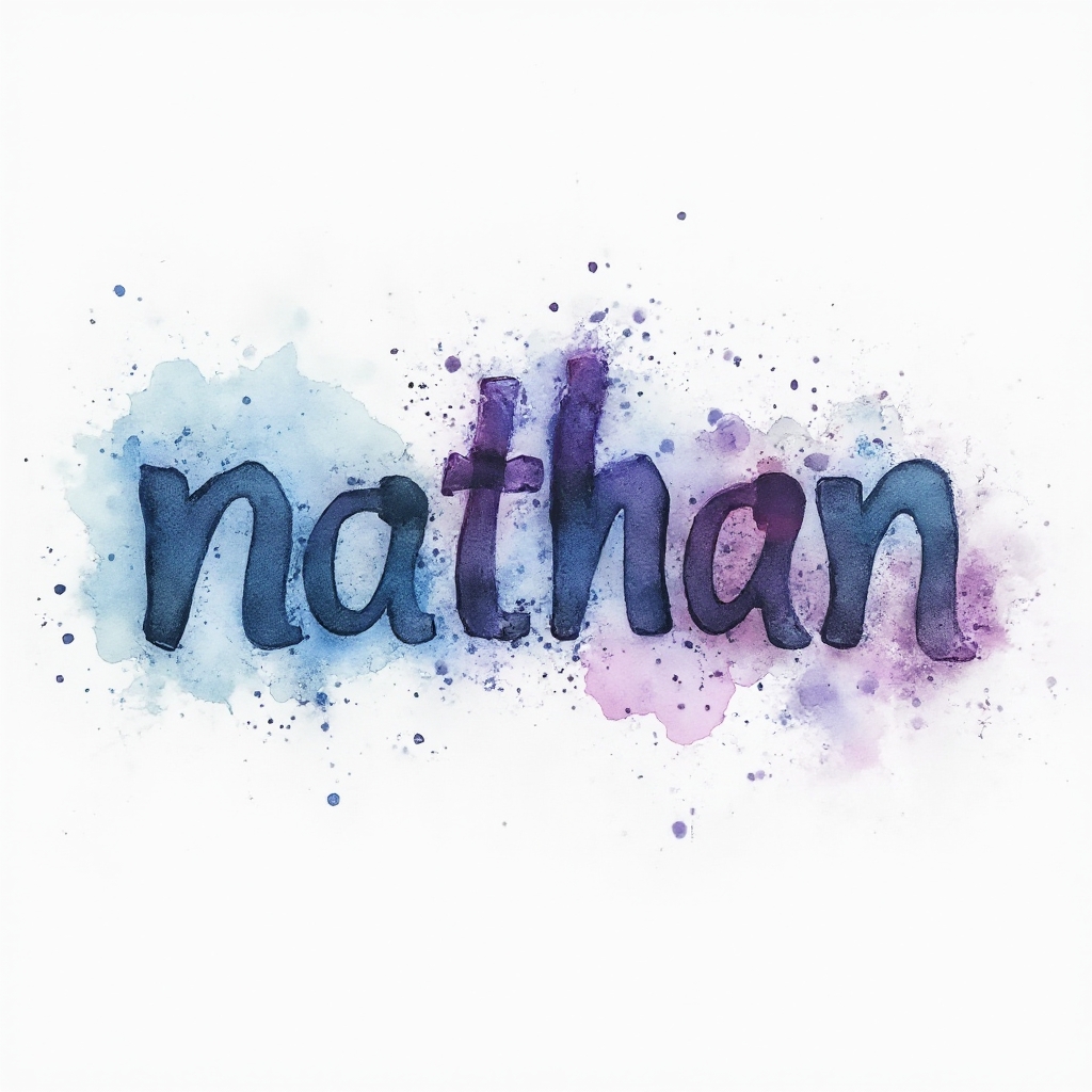 The name nathan painted in flowing watercolor splashes on a white background.