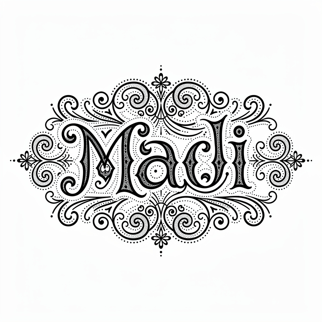 Ornamental NebulaGlyph tattoo design of the name Madi