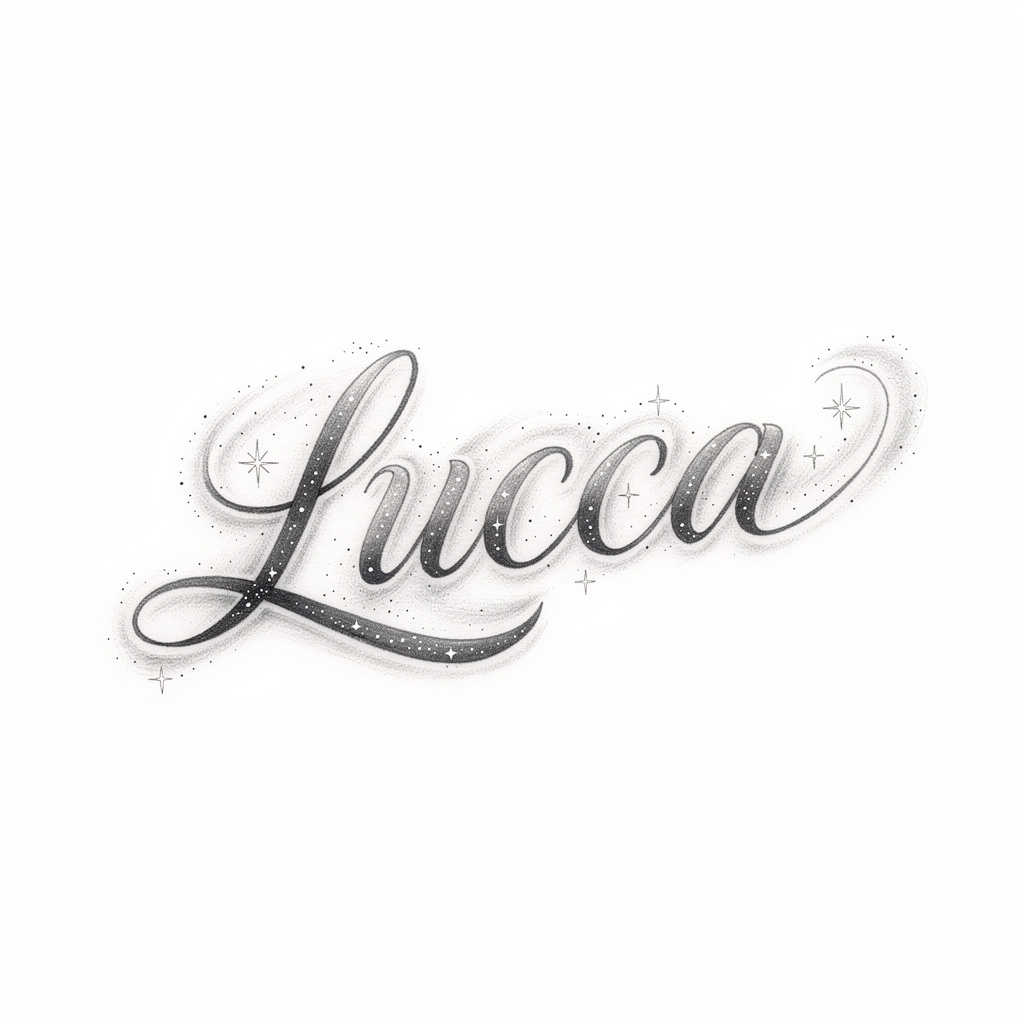 NebulaScript tattoo-style design of the name Lucca on a white background.