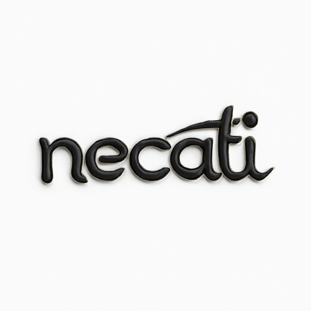 Dimensional flow tattoo design of the name necati in sleek black lettering with subtle linear accents on white background.