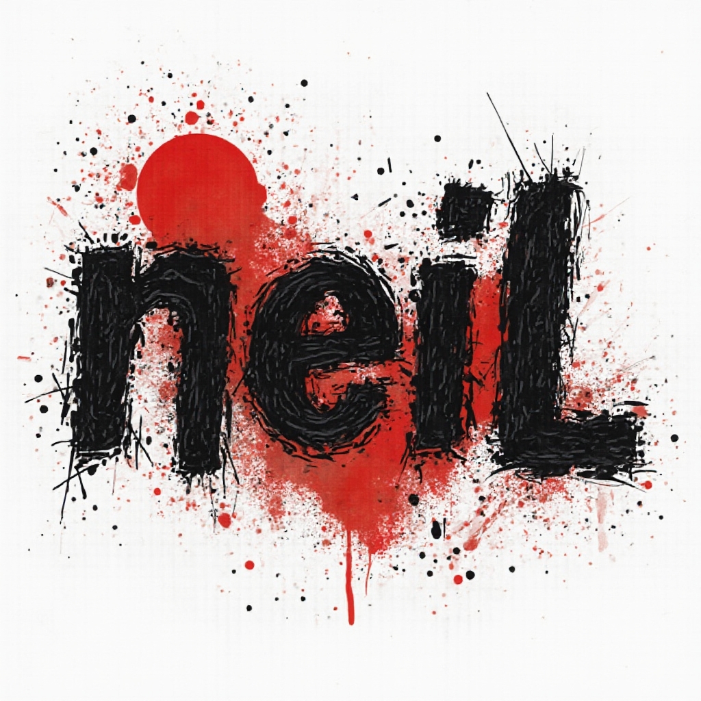 Trash Polka tattoo design with the name neil in distressed black letters, intersected by bold red shapes on white