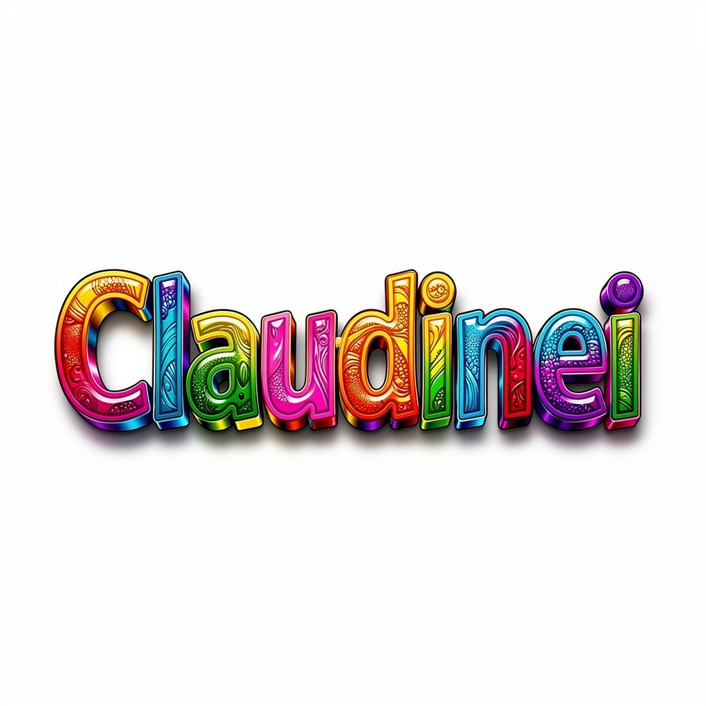 Hyper-realistic colorful tattoo lettering of the name Claudinei on a white background.