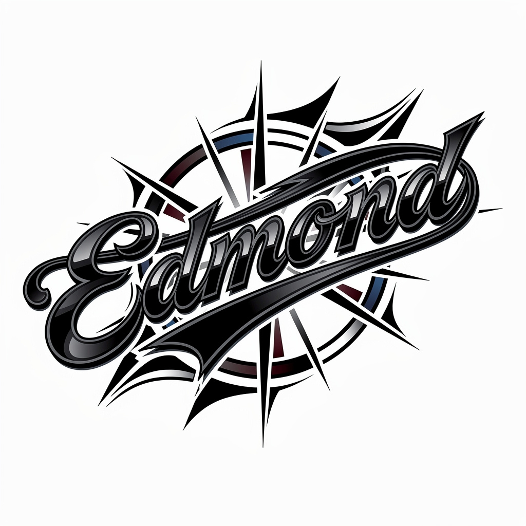 High-contrast NeoFlux tattoo artwork of the name Edmond on white