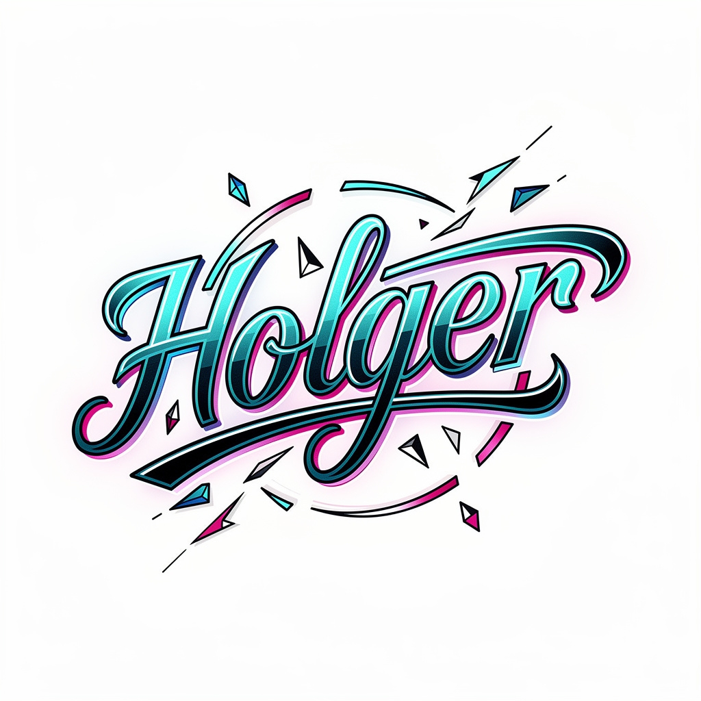 Futuristic NeoFlux tattoo design where the name Holger is stylized with glowing lines on a white background