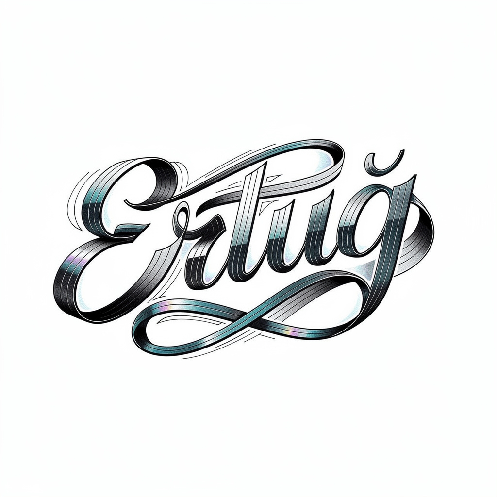Futuristic NeoFlux Script tattoo artwork of the name Ertuğ on a white background