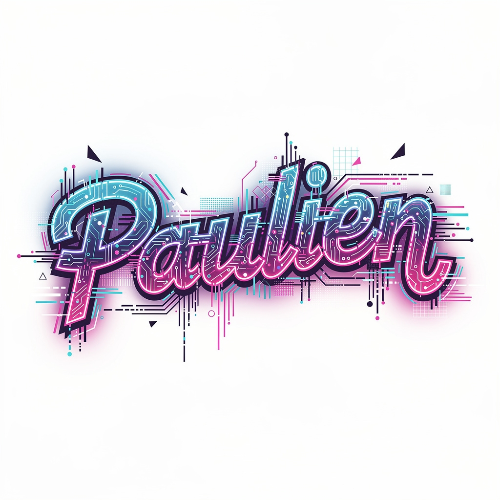 Futuristic NeonFlux tattoo design of the name Paulien in glowing cyberpunk lettering