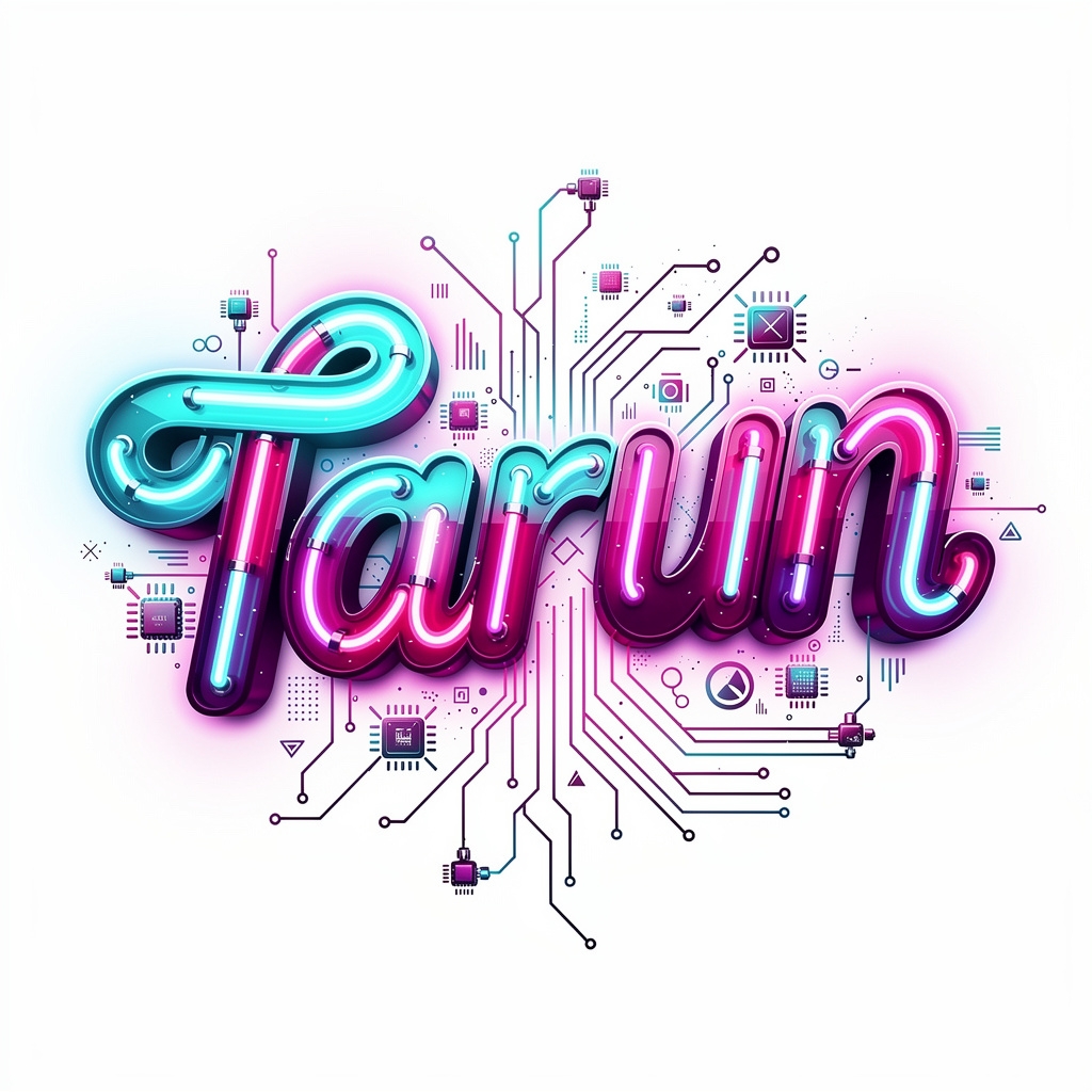 Futuristic NeonFlux tattoo concept where the name Tarun is built from glowing neon-style lines.
