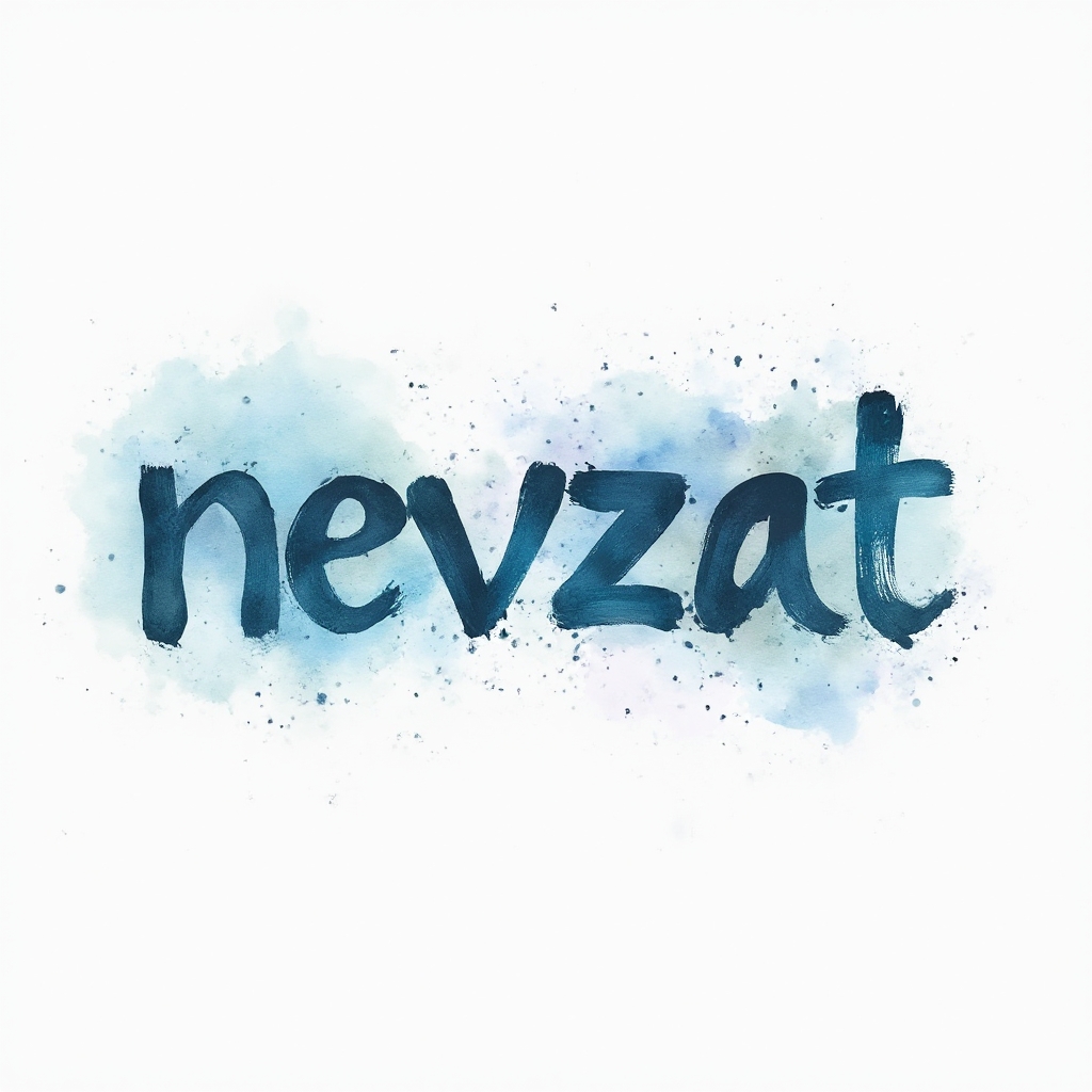 Watercolor tattoo concept where the name nevzat is built from colorful paint splashes on a white background.