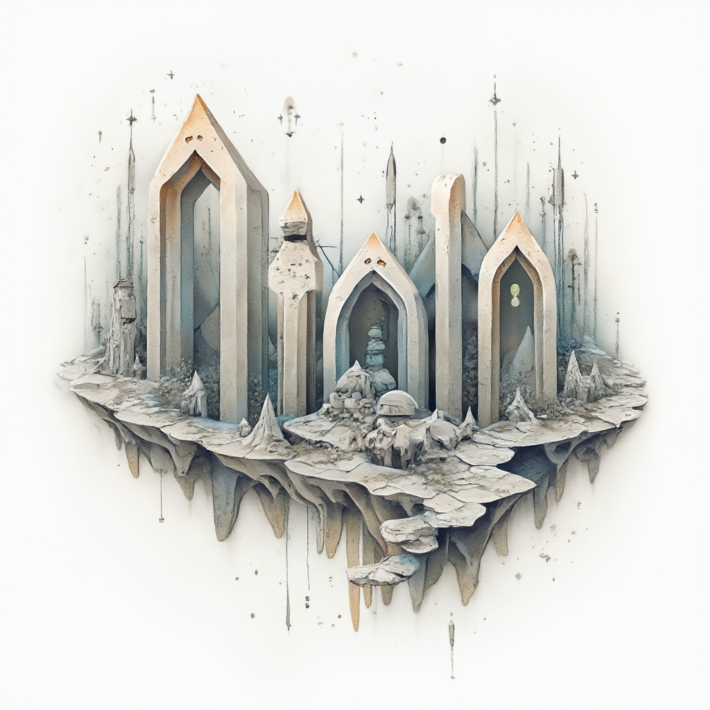 Surreal tattoo concept of the name nida transformed into impossible dreamlike structures on white