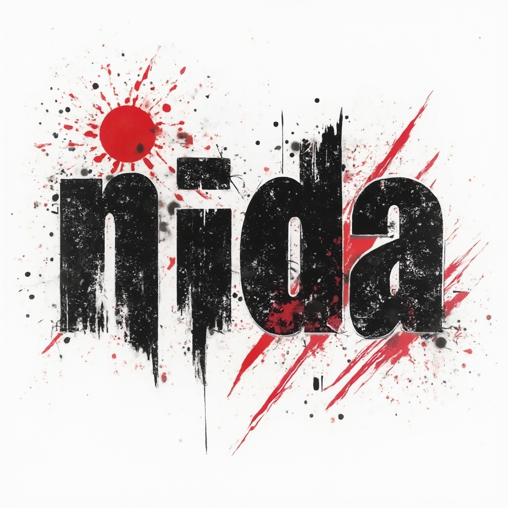 Trash Polka tattoo concept of the name nida in fractured black and red lettering on white