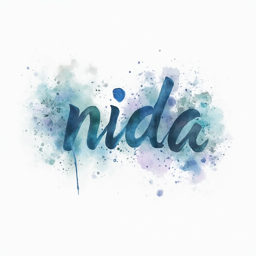 Watercolor tattoo concept of the name nida in flowing multicolor script on a white background