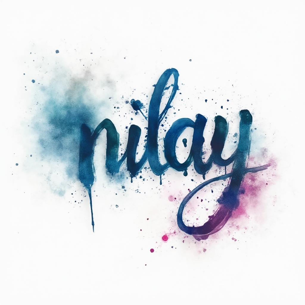 Watercolor tattoo concept of the name nilay with flowing, colorful paint splashes on white background.