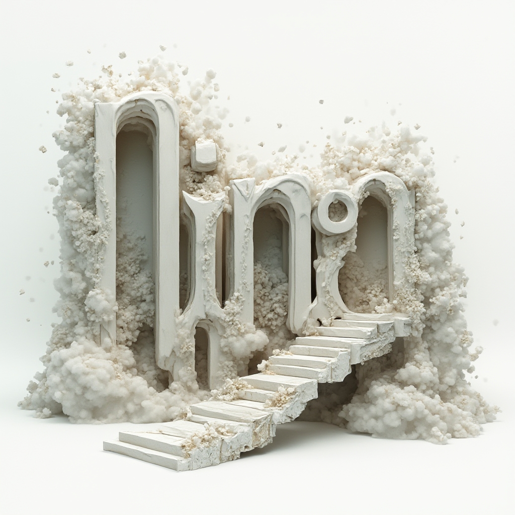 Surreal tattoo concept where the name nina appears as floating, melting architectural letters in a dreamlike scene.