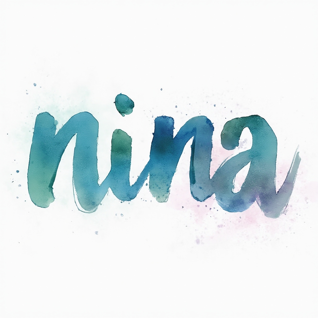 Watercolor-style name tattoo concept where the word nina is shaped from colorful ink washes on a white background.