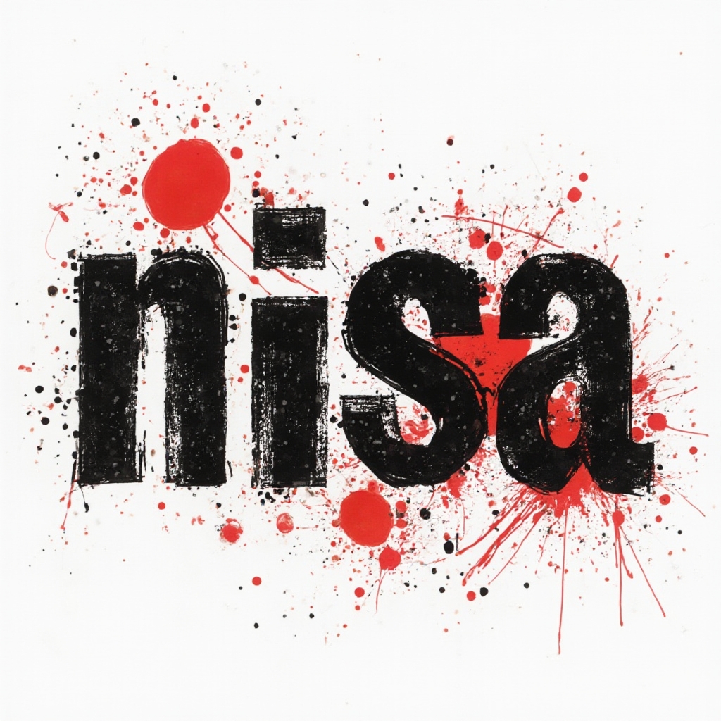 Trash Polka tattoo artwork where the name nisa appears in distressed letter shapes with bold black and red elements on a white background.