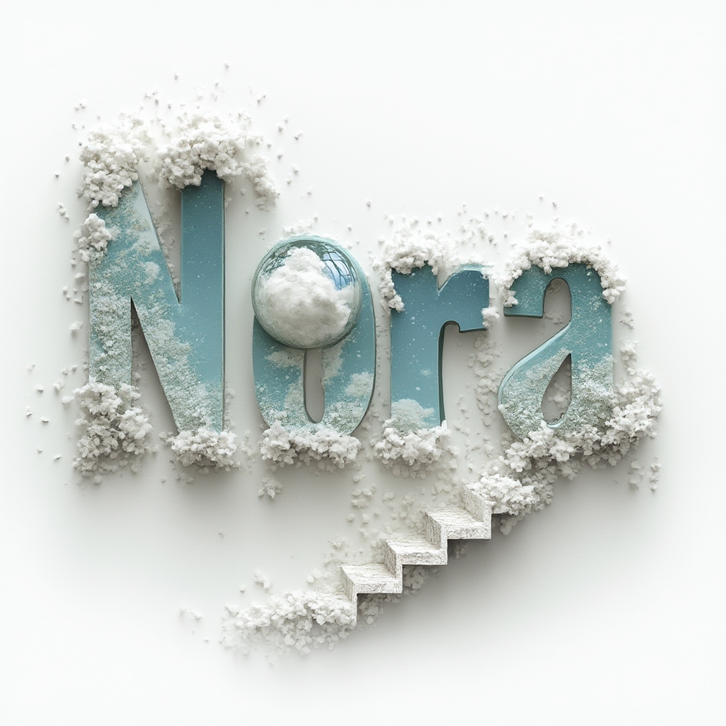 Surreal tattoo concept where the name nora is made from dreamlike architectural and floating shapes on a white background.