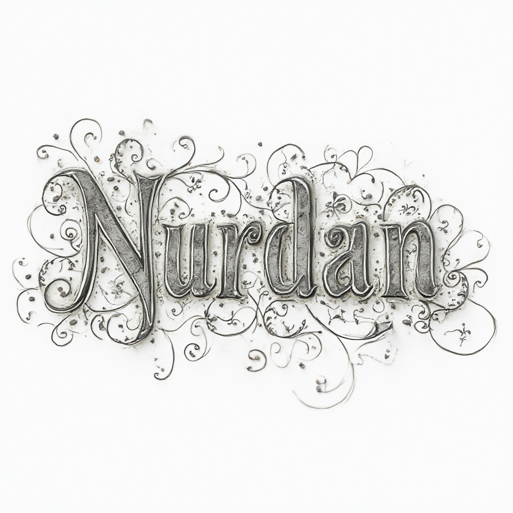Intricately ornate, flowing stylized lettering forming the name nurdan on a white background.