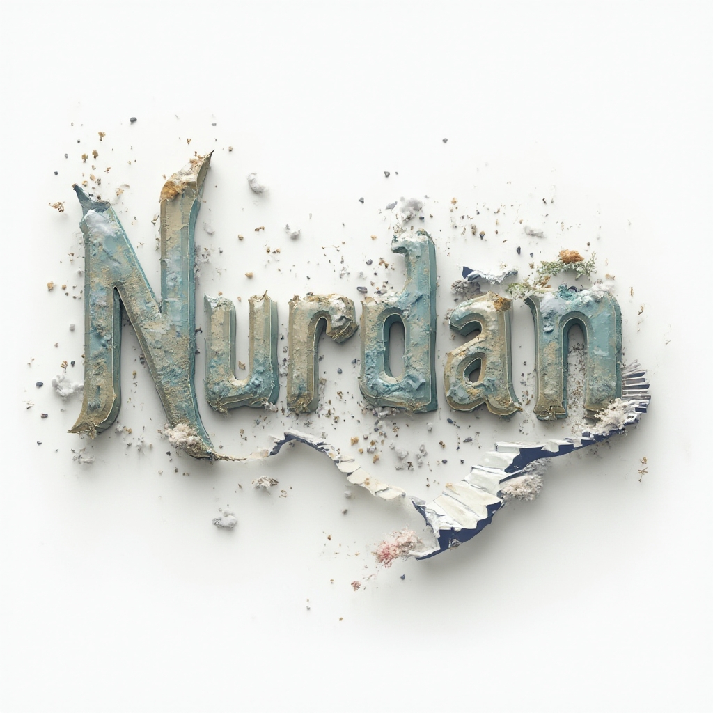 Surreal, dreamlike stylized lettering forming the name nurdan with impossible shapes on a white background.