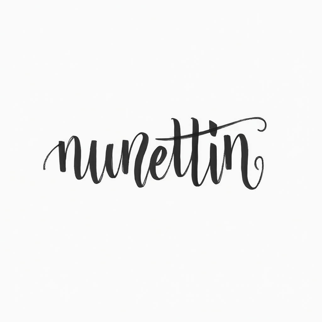 Abstract flowing black-line tattoo design of the name nurettin with continuous, elegant letterforms on a white background.