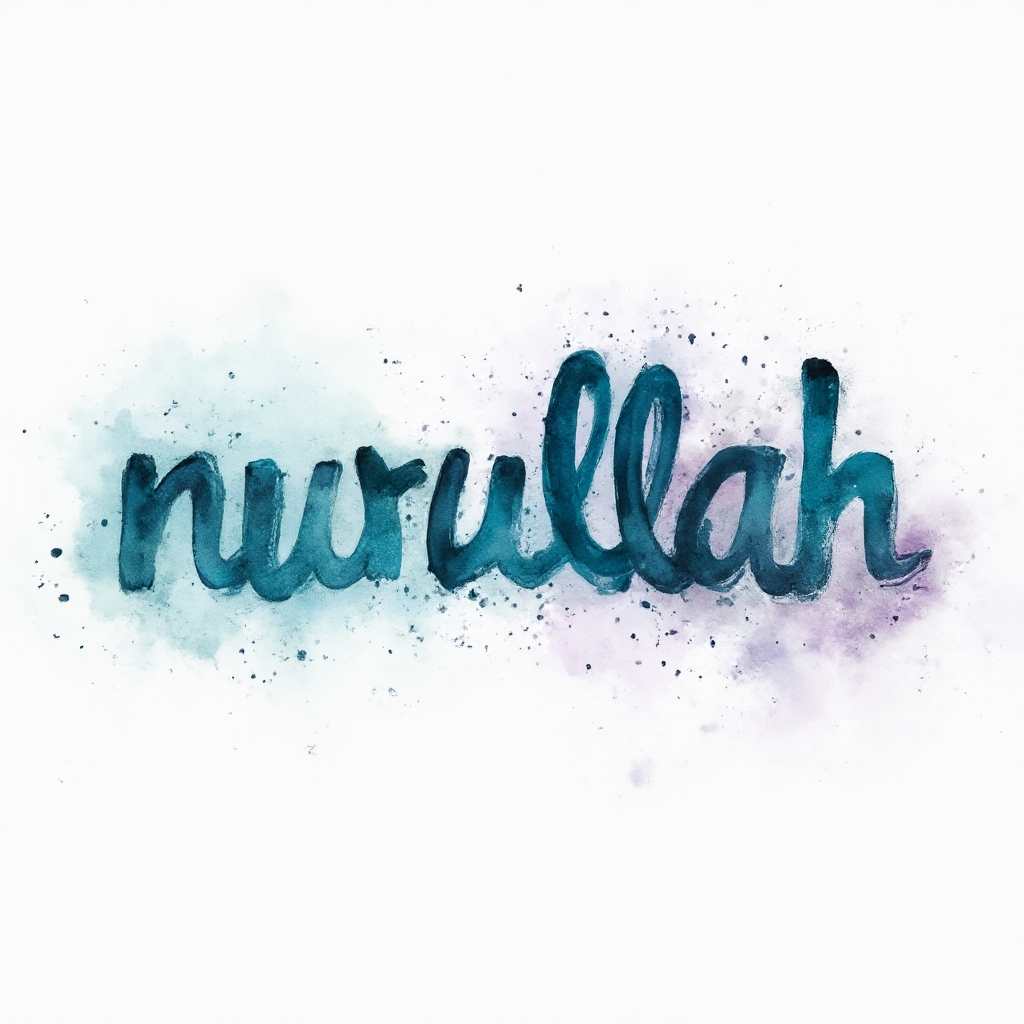 Watercolor splash tattoo concept where the name nurullah is formed from colorful paint strokes on a white background
