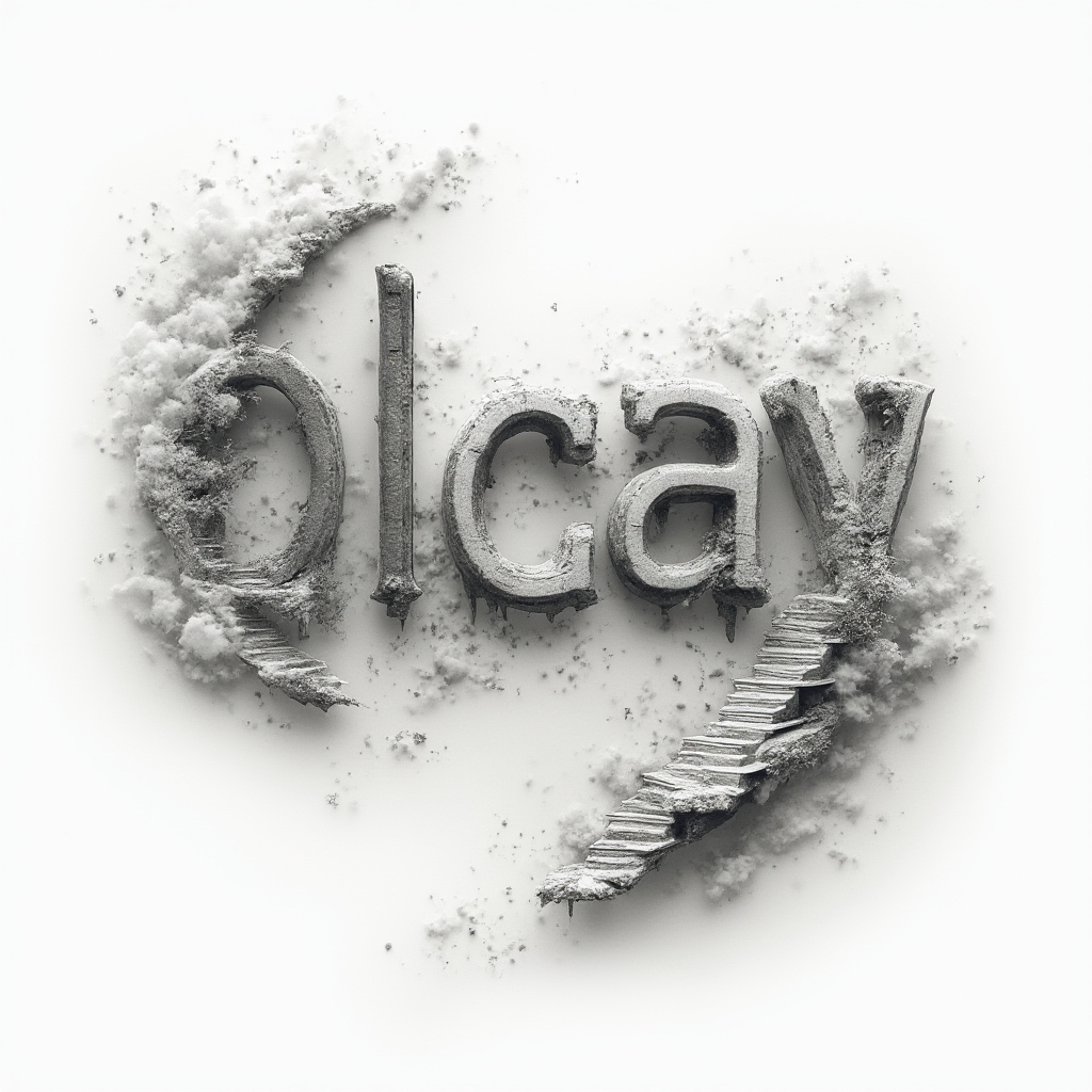 Surreal dreamlike tattoo concept where the name olcay is built from impossible structures on a white background.