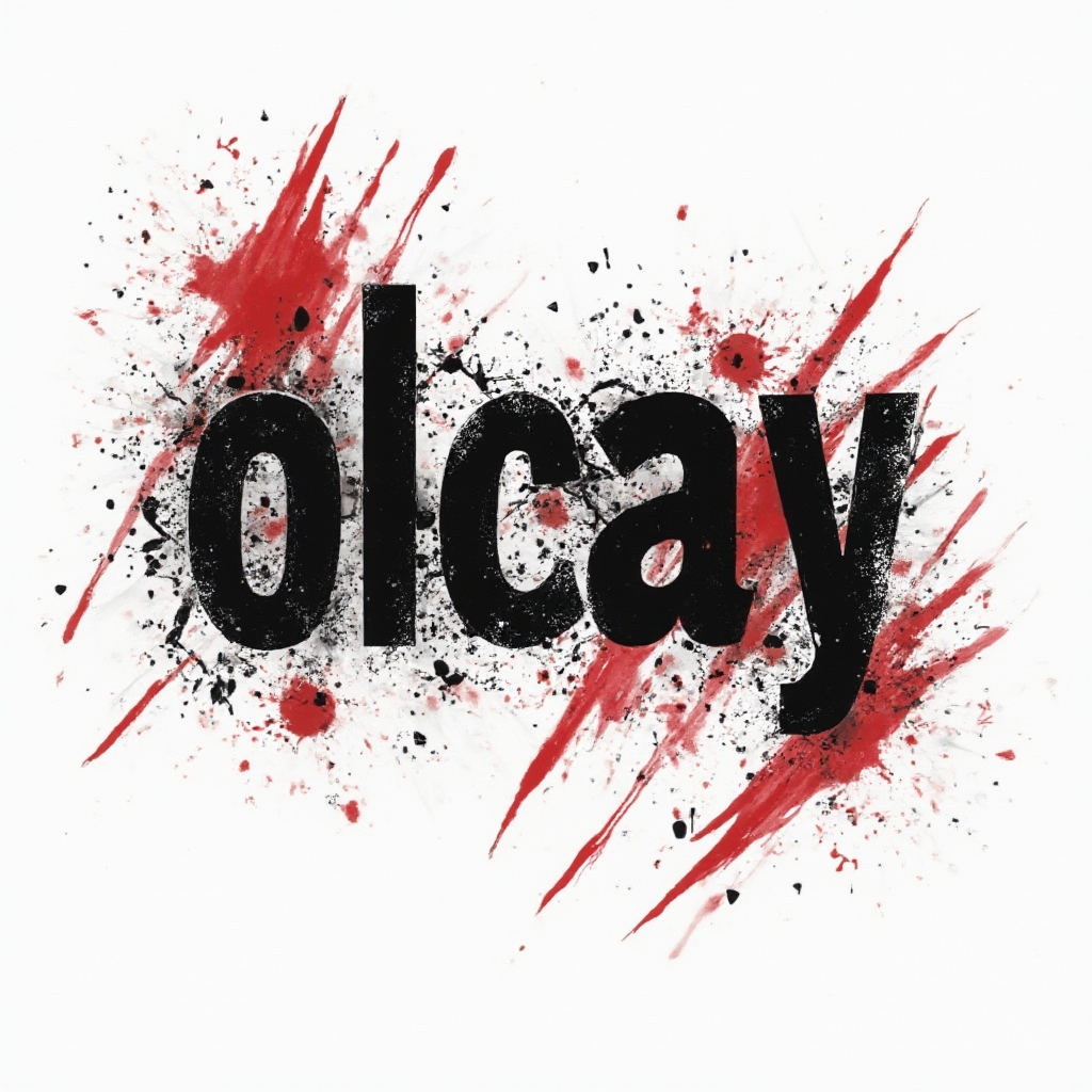 Trash Polka style tattoo concept with the name olcay in distressed black and red graphic elements on a white background.