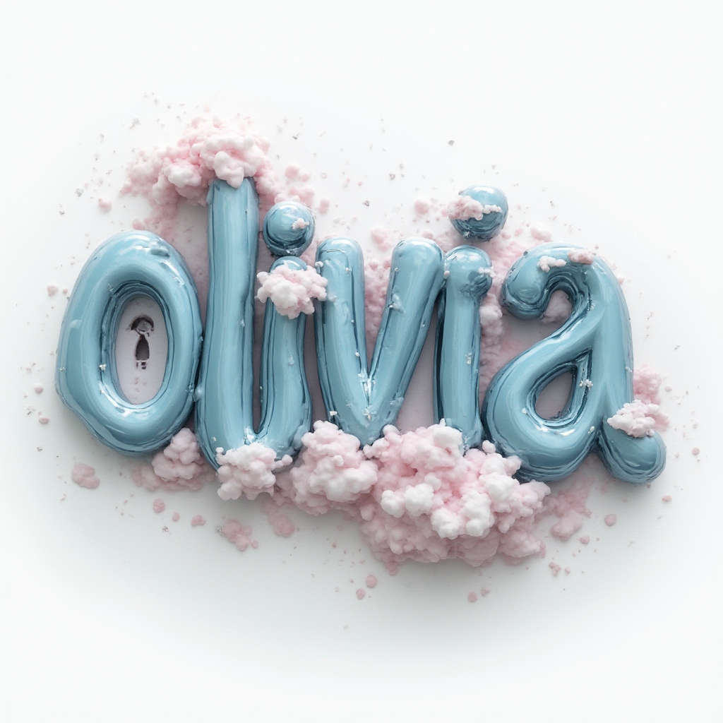 Surreal tattoo concept where the name olivia appears as melting dreamlike 3D letters on a white background.