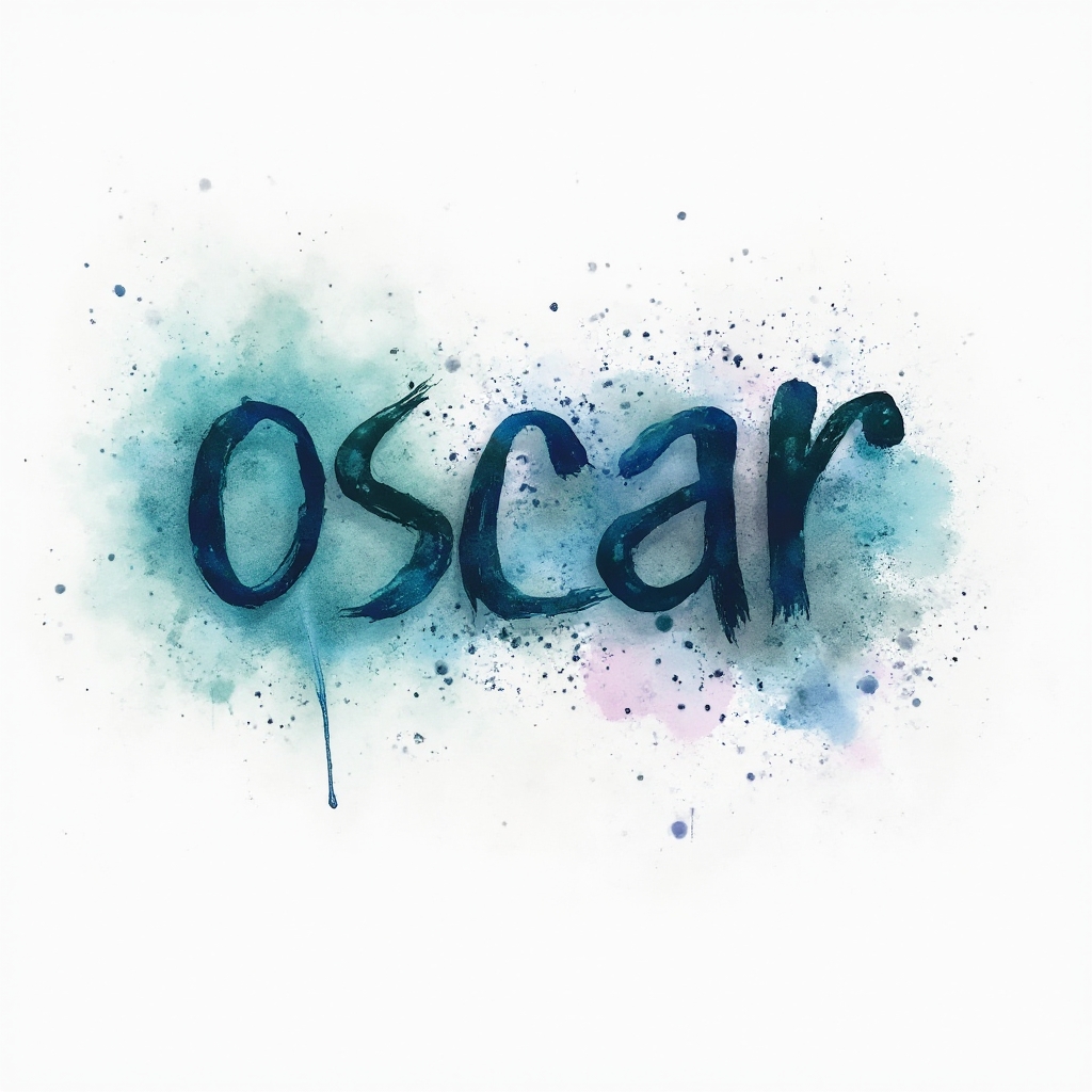 Watercolor splash tattoo concept with the name oscar formed by flowing brushstroke letters on a white background