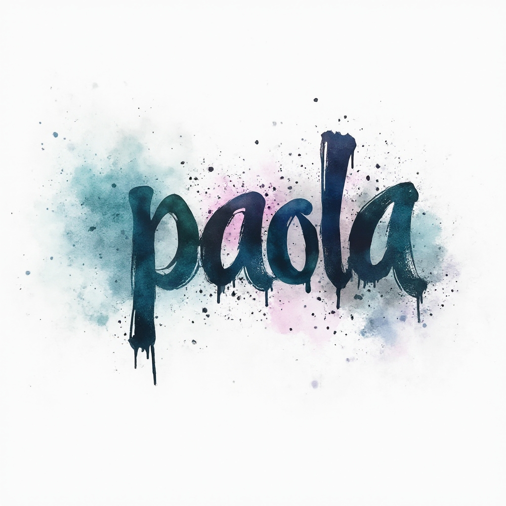 Watercolor tattoo concept featuring the name paola formed by colorful flowing paint on a white background
