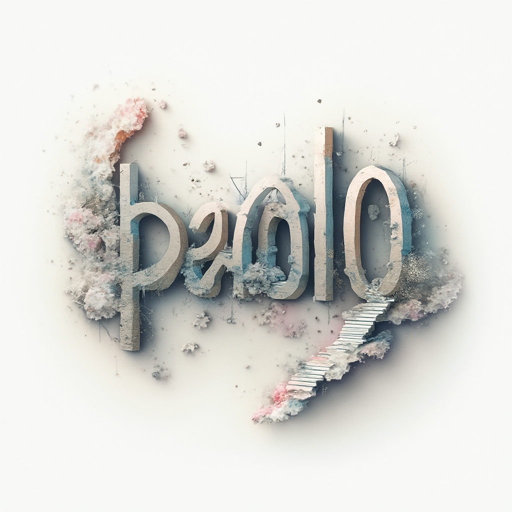 Surreal tattoo concept where the name paolo becomes a floating dreamlike structure on a white background.