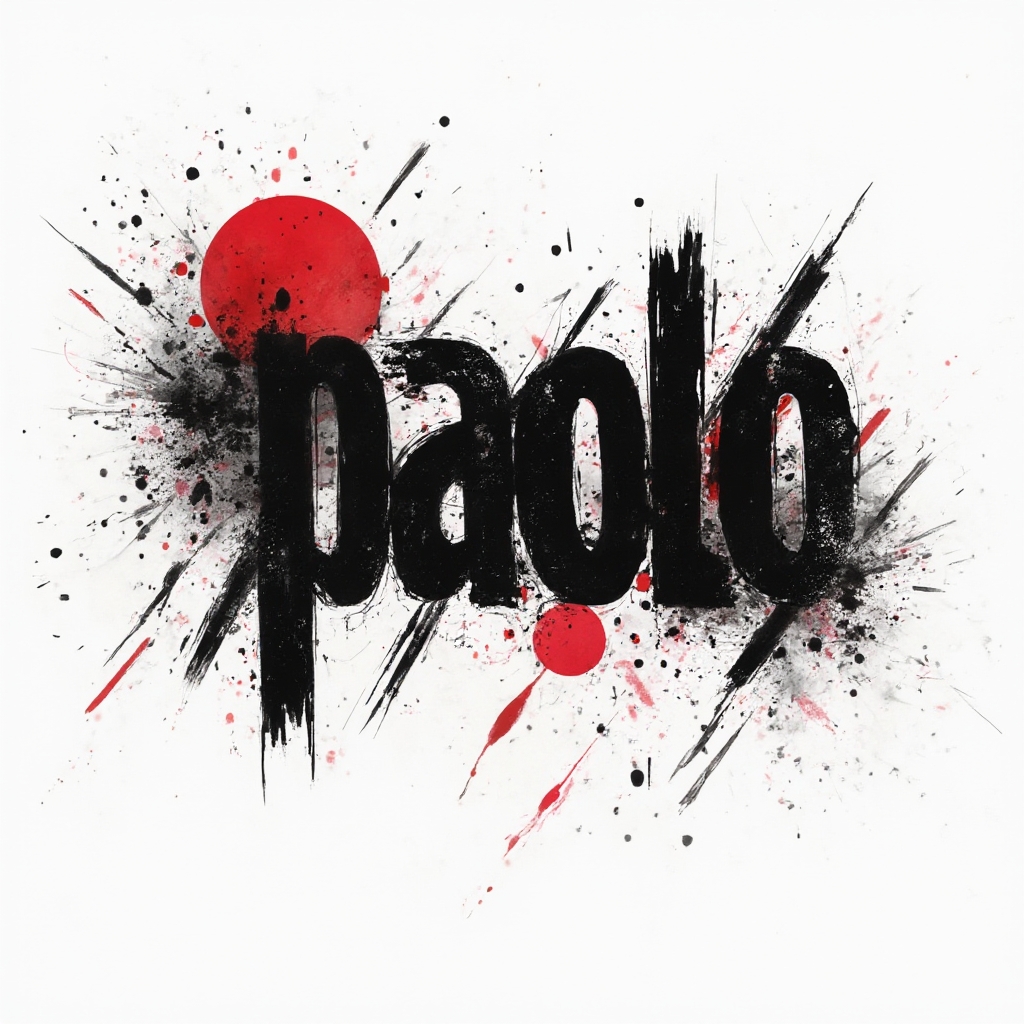 Trash Polka tattoo concept where the name paolo appears in distressed black and red graphic lettering on a white background.