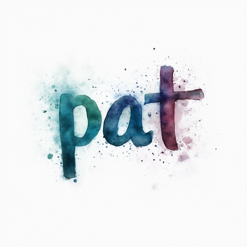 Watercolor splash tattoo concept where the name pat is formed by fluid, colorful brushstrokes on a white background.