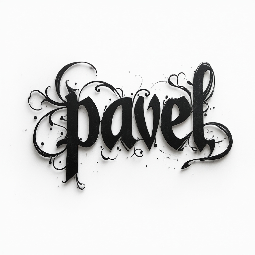 AI-Original-Style tattoo concept of the name pavel as bold sculpted lettering with dimensional detail on a white background.
