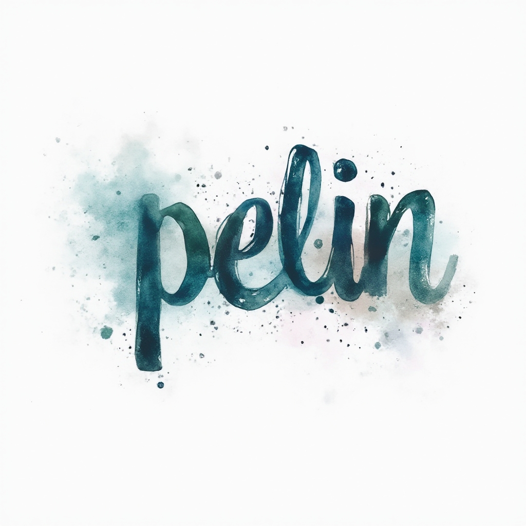 Watercolor-inspired stylized lettering tattoo design of the name pelin on a white background