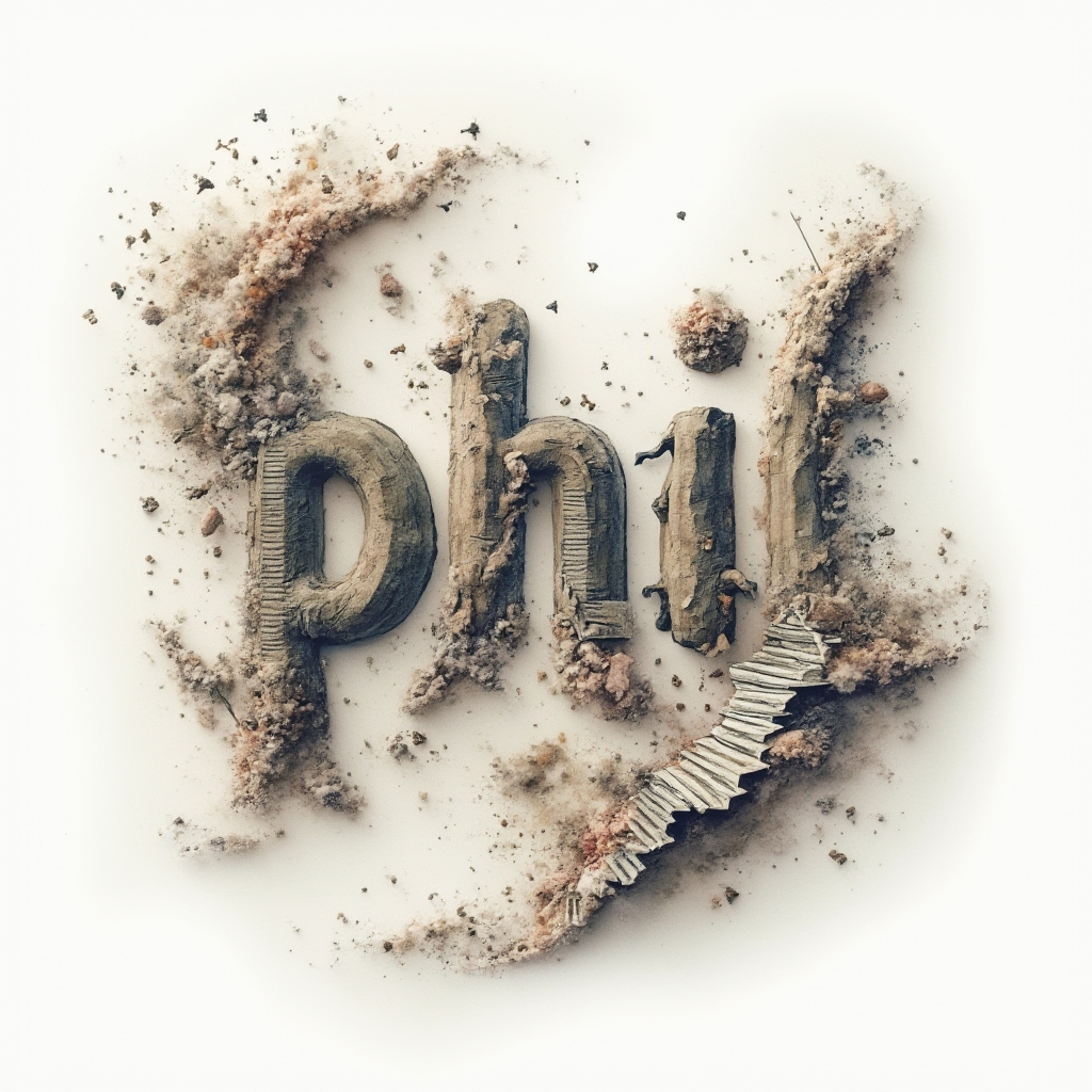 Surrealist tattoo concept with the name phil formed by dreamlike structures on a white background