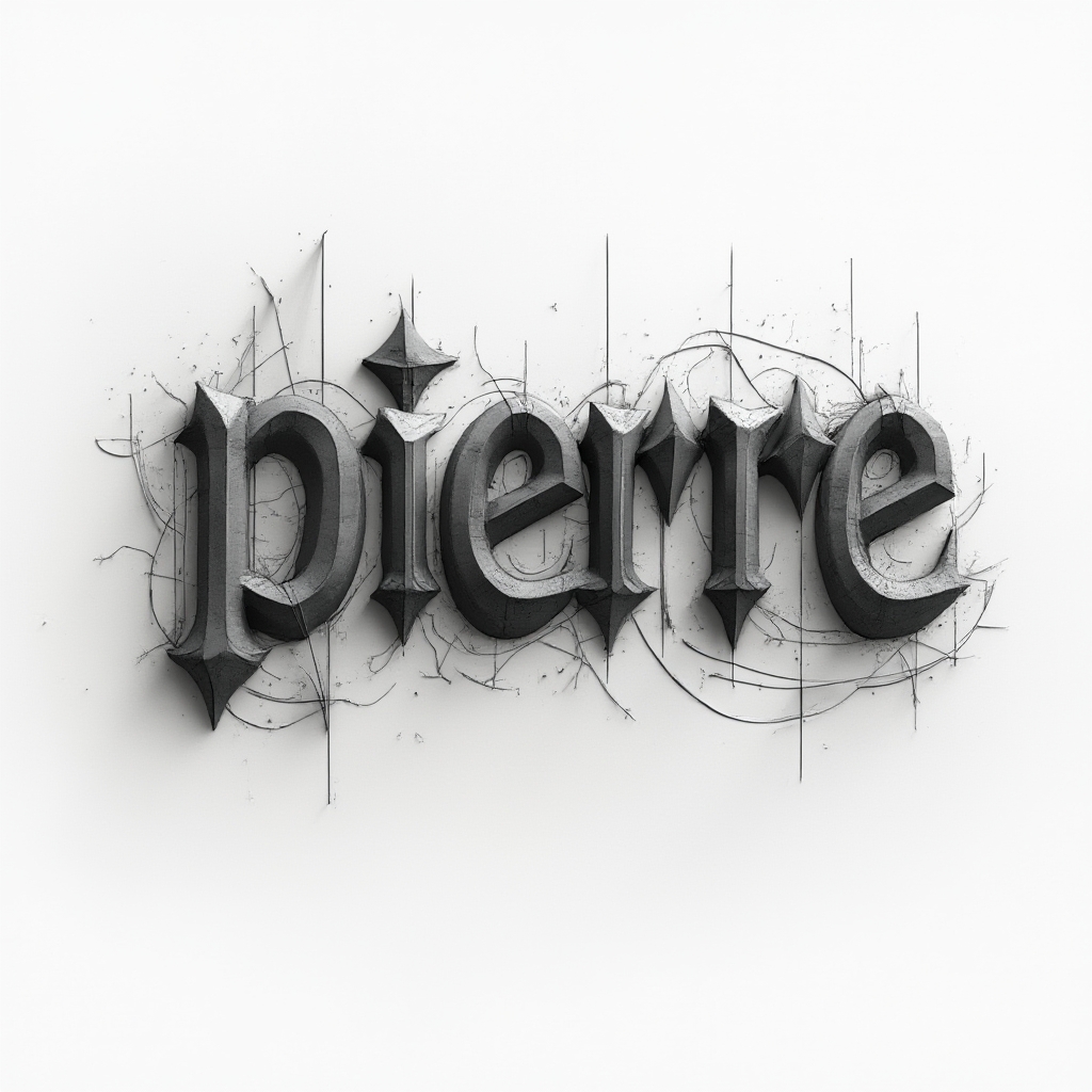 Abstract grayscale dimensional lettering tattoo concept of the name pierre on a white background